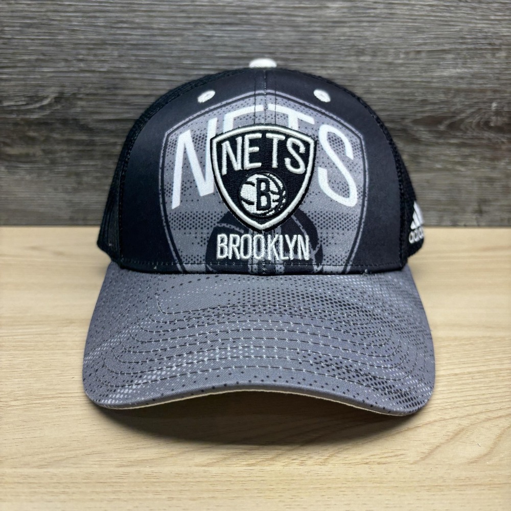 Brooklyn Nets Hat Cap Snap Back Mens One Size Black Gray NBA Basketball Adidas